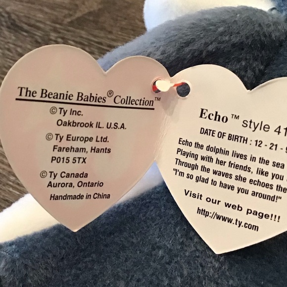 Ty Beanie Babies Echo the Dolphin Vinatge 1996 Retired Plush - Rare Tag Errors - Picture 11 of 12